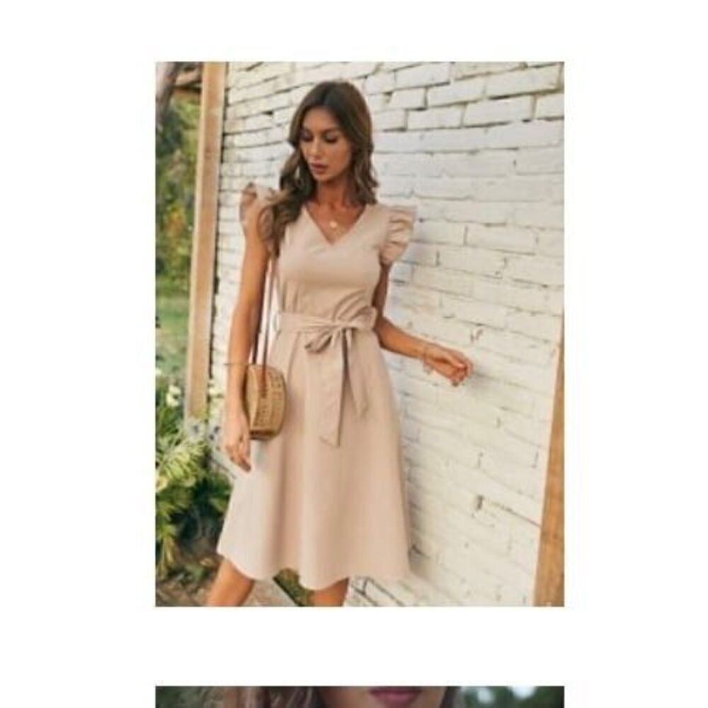 V-neck Ruffle Sleeve Belted Dress Shein Size S